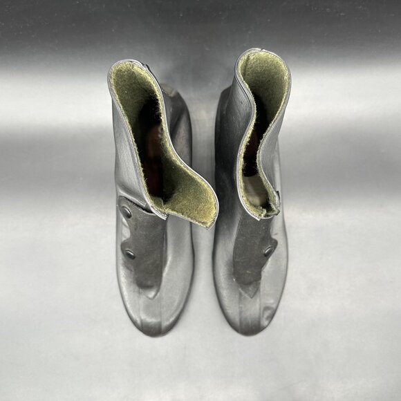 Vintage Rubber High Heel Galoshes Rain Boots 1940s Womens Size 6 USA Black - Picture 6 of 16